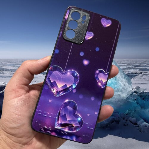 Husa Soft TPU compatibila cu Oppo Reno 6 5G, Purple Hearts Design