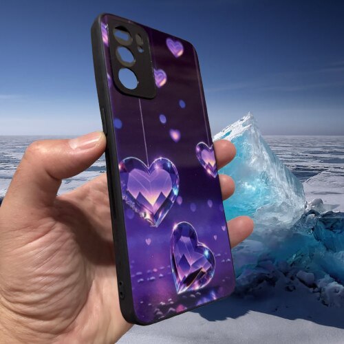 Husa Soft TPU compatibila cu Oppo Reno 6 5G, Purple Hearts Design