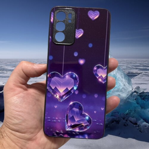 Husa Soft TPU compatibila cu Oppo Reno 6 5G, Purple Hearts Design