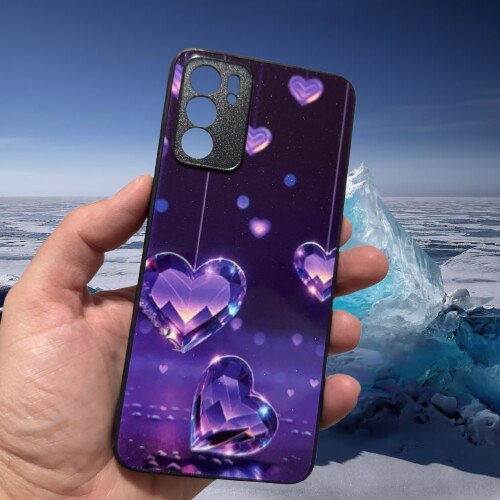Husa Soft TPU compatibila cu Oppo Reno 6 5G, Purple Hearts Design