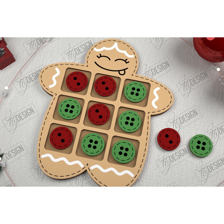 Joc de societate, Intrahome, Tic Tac Toe, din lemn, 15x15cm, set de Craciun