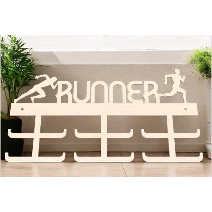 Placaj cu suport pentru medalii de alergare, Intrahome, 3mm-4mm, 20x20cm, pentru decorare