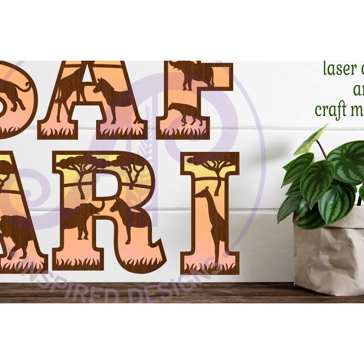 Set alfabet Safari din plywood 3mm-4mm, Intrahome, 20x20cm, jocuri educative