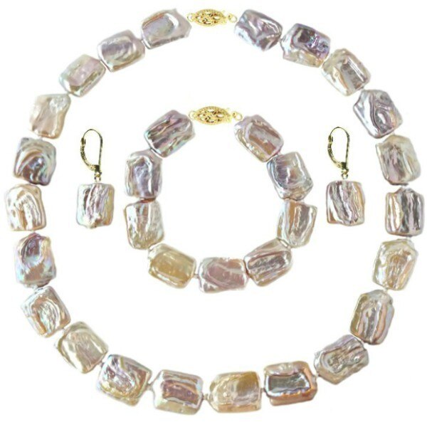 Set Aur 14k Colier Bratara Cercei Perle Naturale Baroque