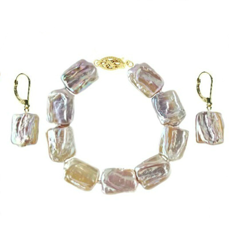 Set Aur 14k Bratara si Cercei Perle Naturale Baroque