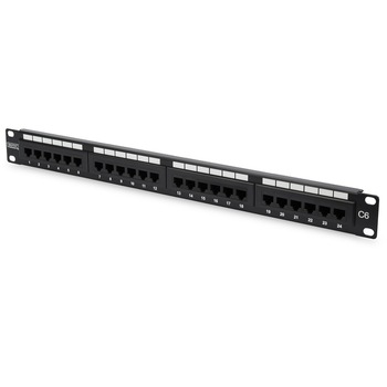 Patch Panel Cat.6, 24xRJ45 UTP, negru, neecranat, Digitus Patch Panel Cat.6, 24xRJ45 UTP, negru, neecranat, Digitus