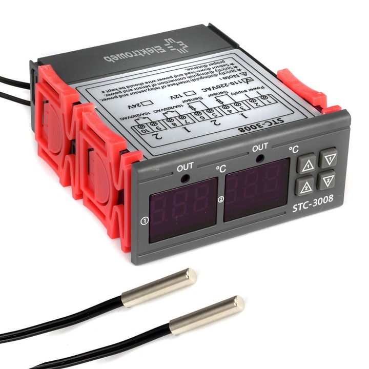 Termostat digital STC-3008, control temperatura dubla, 2 senzori, 230V, 75x34.5x85mm