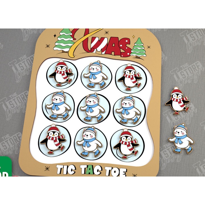 Joc de societate, Intrahome, Tic Tac Toe, din lemn, 15x15 cm, pentru decorare personalizata