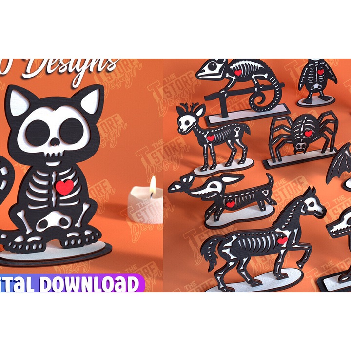 Rafturi din plywood 3mm-4mm, Intrahome, set figurine animale, dimensiune 20x20cm