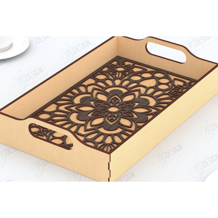 Tava de servire, Intrahome, plywood 3mm-4mm, 20x20cm, design personalizat