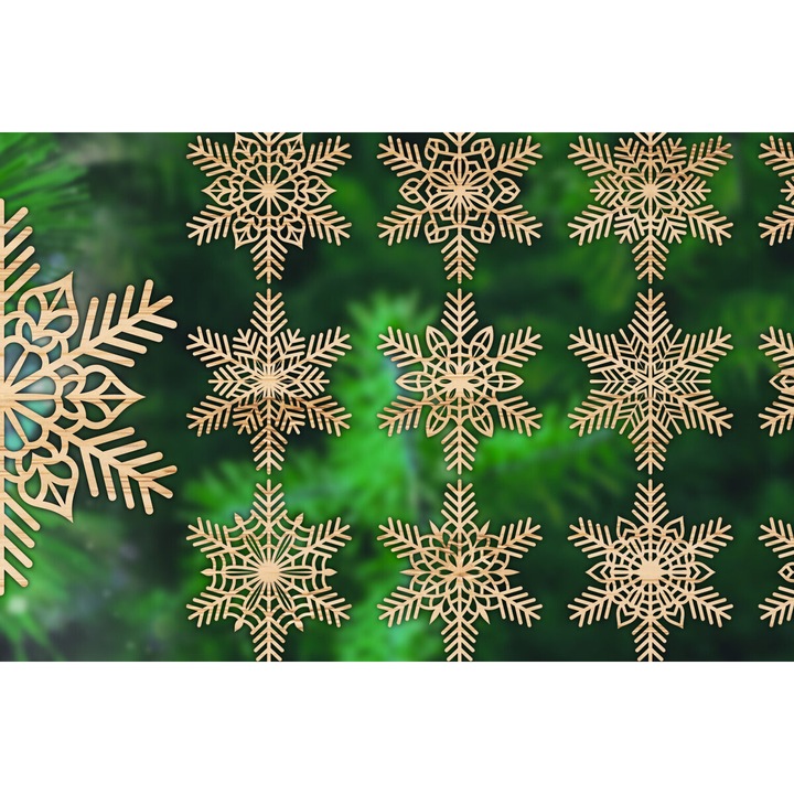 Placi lemn, Intrahome, set Snowflakes, 3mm-4mm, 20x20cm