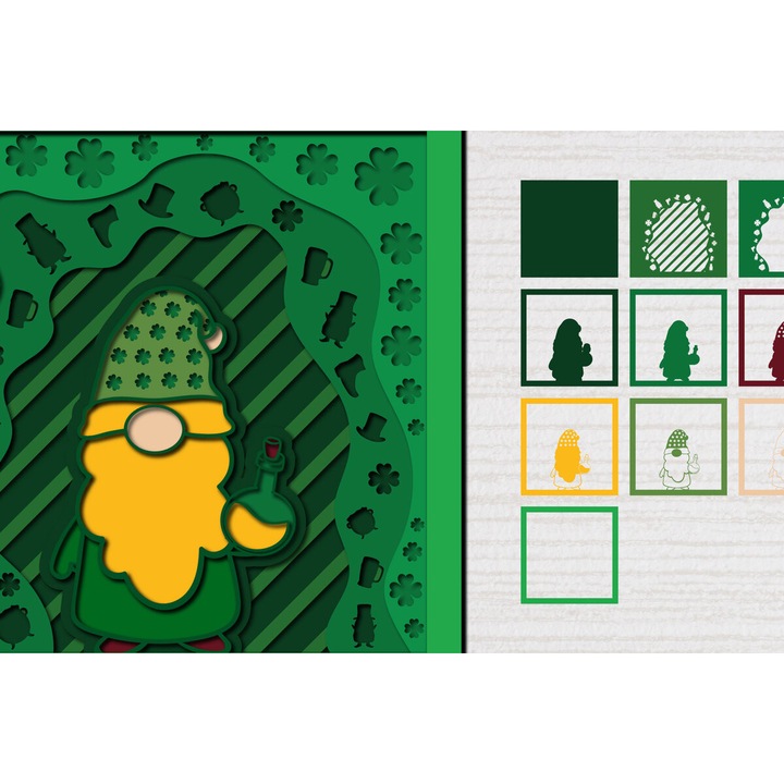 Accesorii decorative, Intrahome, Gnome St. Patrick 3D, 20x20cm, plywood 3mm-4mm, set