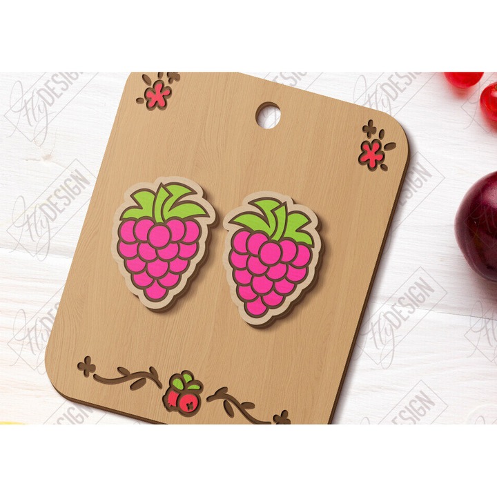 Cercei stud Berries, Intrahome, plywood 3mm-4mm, 5x5cm, set