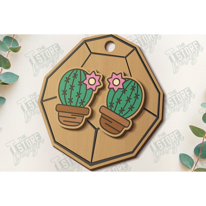 Cercei Stud Succulent, Intrahome, Plywood 3mm-4mm, 5x5cm, set