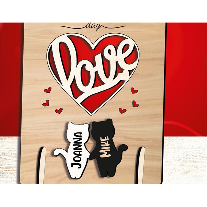 Felicitare din lemn plywood 3mm-4mm, Intrahome, 20x20cm, pentru Ziua Indragostitilor