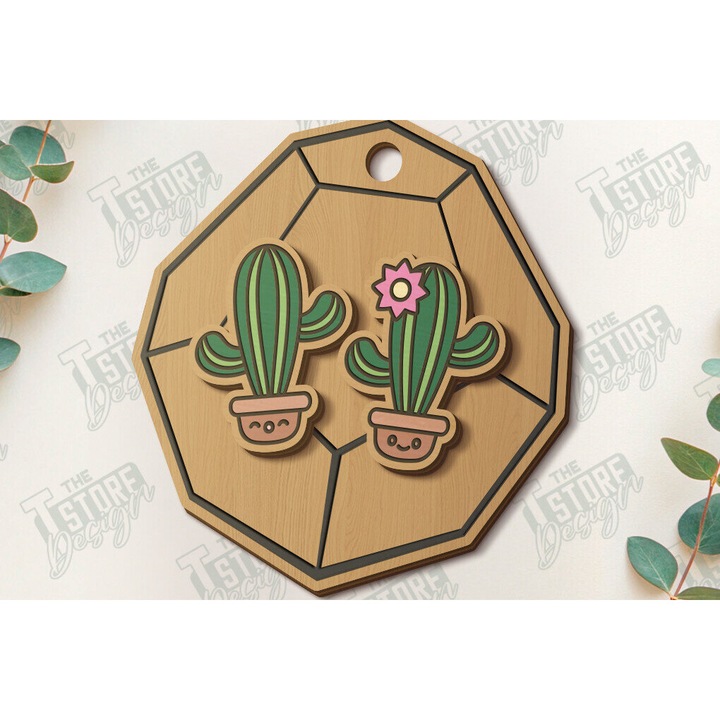 Cercei Stud Succulent, Intrahome, Plywood 3mm-4mm, 5x5cm, set