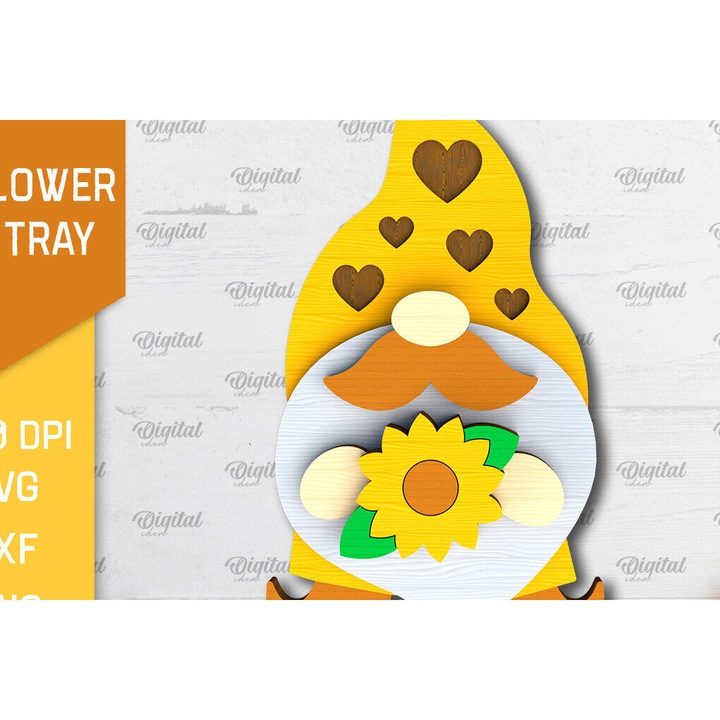 Tava de servire, Intrahome, din plywood 3mm-4mm, 20x20cm, design Gnome Soare, set de 2 bucati