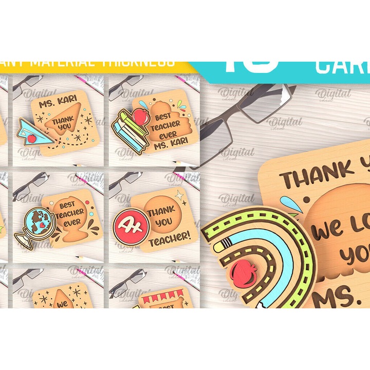 Set de felicitari din plywood 3mm-4mm, Intrahome, dimensiune 20x20cm, fabricat in Grecia