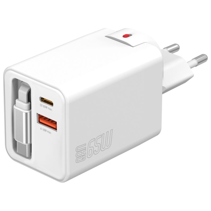 Încărcător Retea 4smarts Flex Jojo, 65W, 3A, 2x USB-C, 1x USB-A, Alb, 65x65x30mm