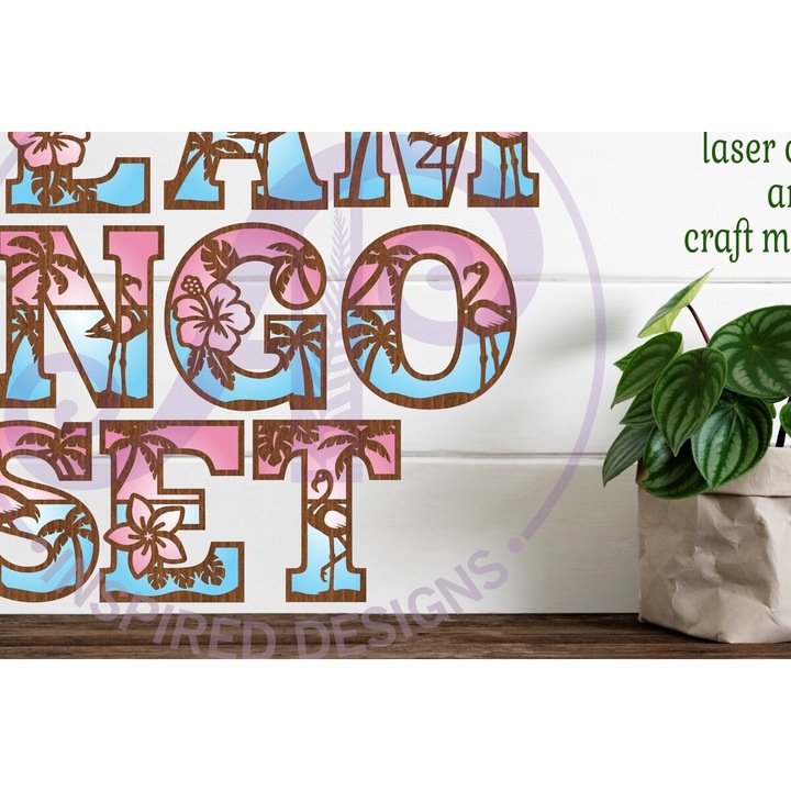 Set jocuri educative Intrahome, alfabet cu tema Tropical/Flamingo, 20x20cm