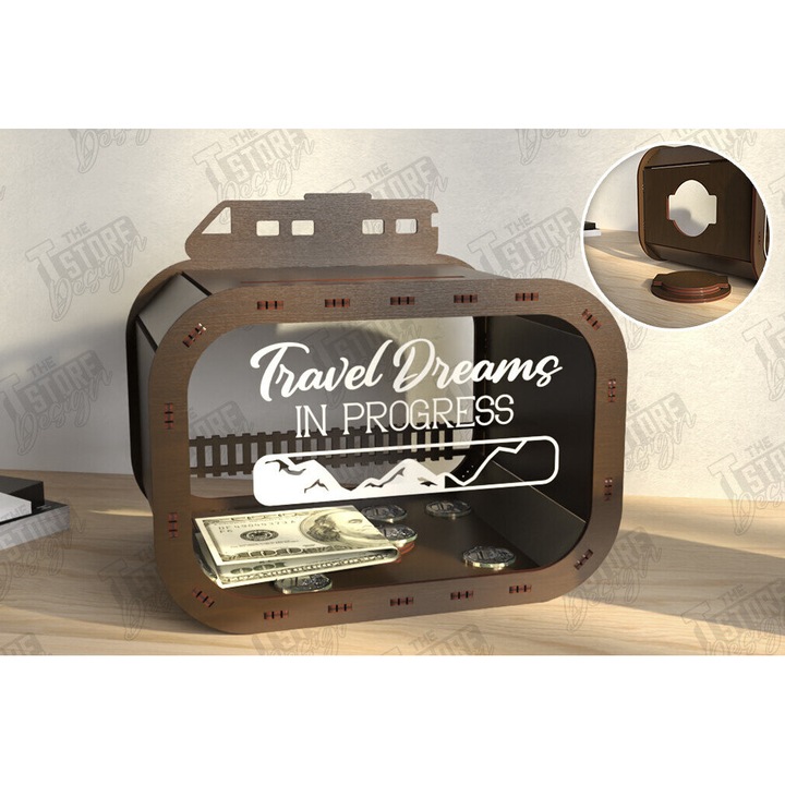 Banca de economii calatorie, Intrahome, 20x20cm, placaj xilo 3mm-4mm