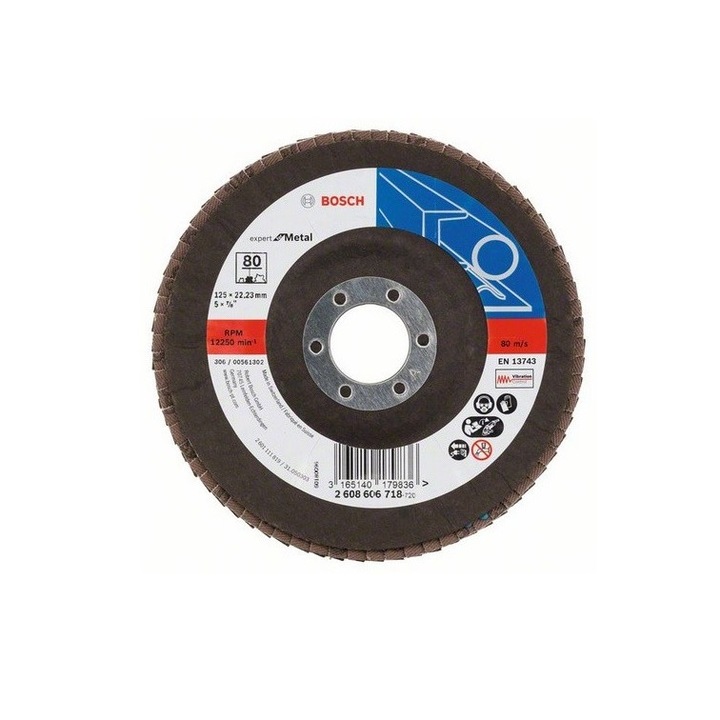 Disc de slefuire evantai Bosch, Expert for metal, 125 mm, R 80