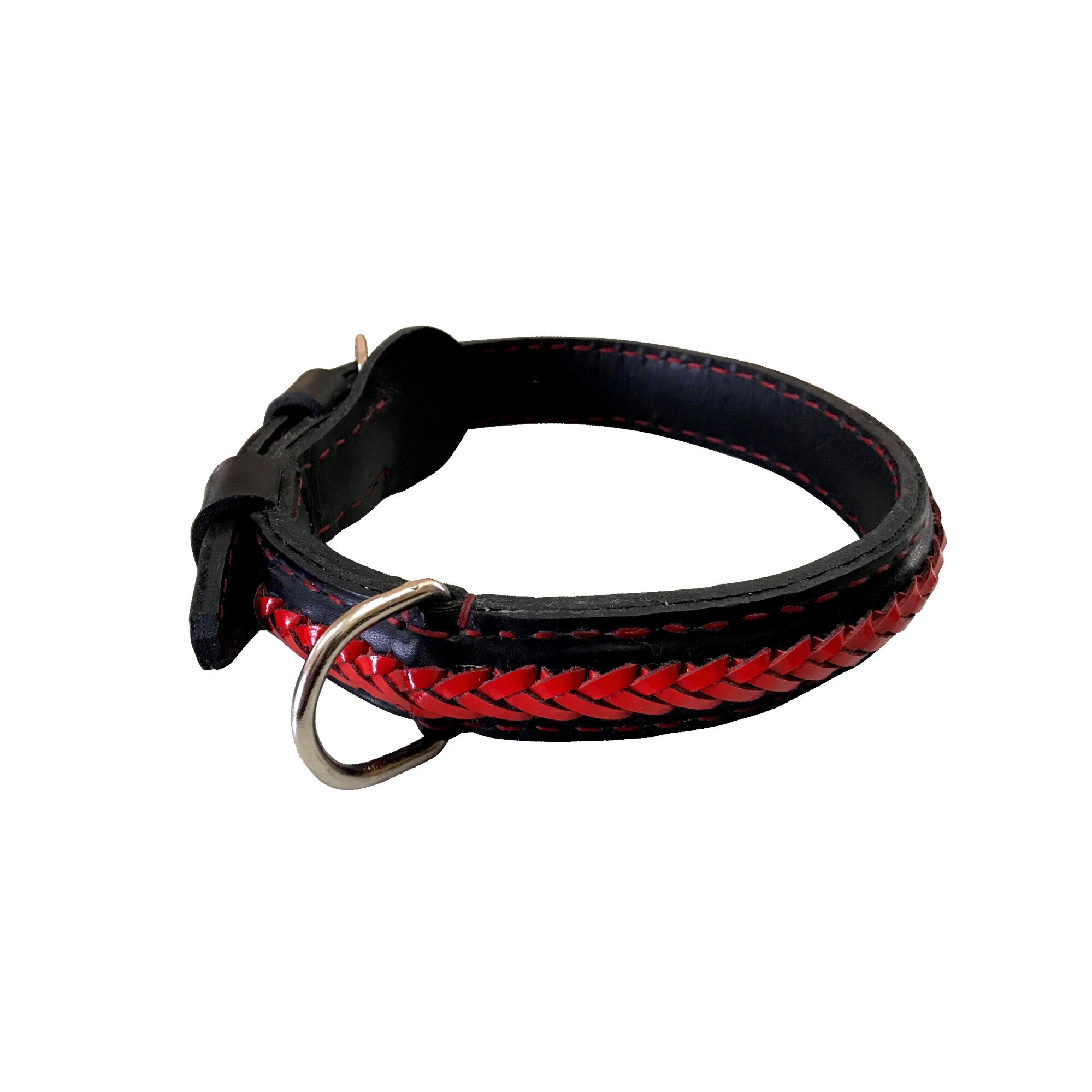 Zgarda caine din piele naturala neagra, dublata, cu impletitura.( 70cm / 40mm / 10mm)