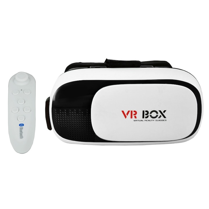 Ochelari 3D, VR BOX, pentru smartphone, cu control prin gesturi si telecomanda bluetooth 3.0, Alb/Negru