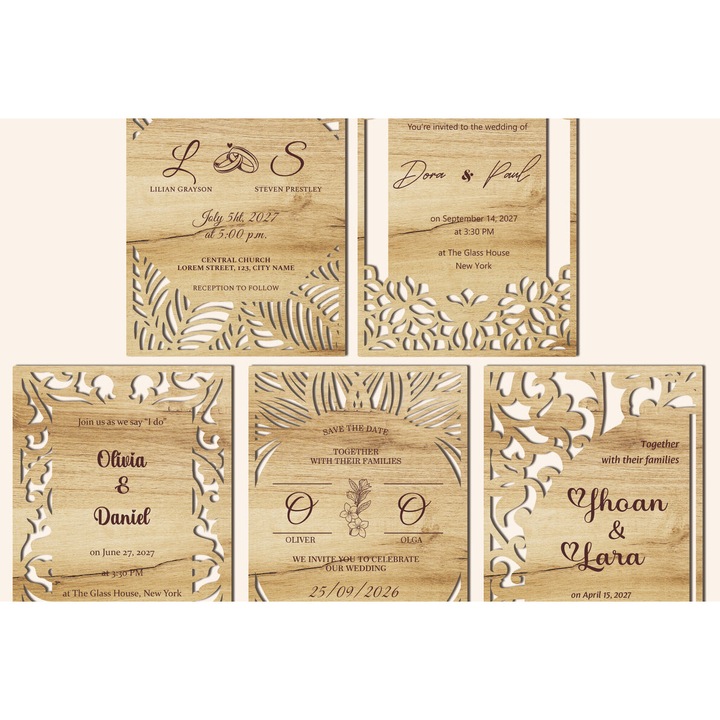 Set invitatii nunta, Intrahome, Intra apo xylo plywood 3mm-4mm, 20x20cm