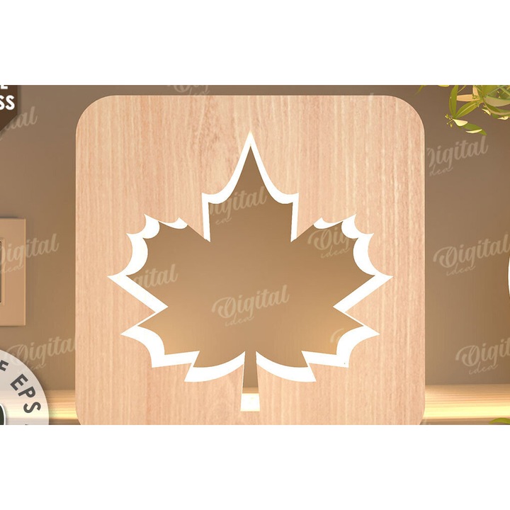 Veioza LED Intrahome, xilo placaj 3mm-4mm, dimensiune 20x20cm