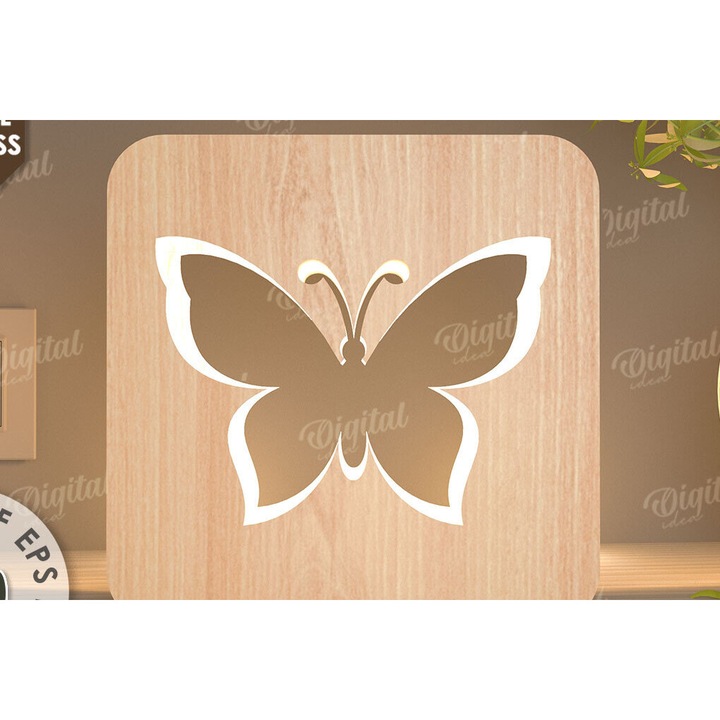 Veioza LED Intrahome, xilo placaj 3mm-4mm, dimensiune 20x20cm