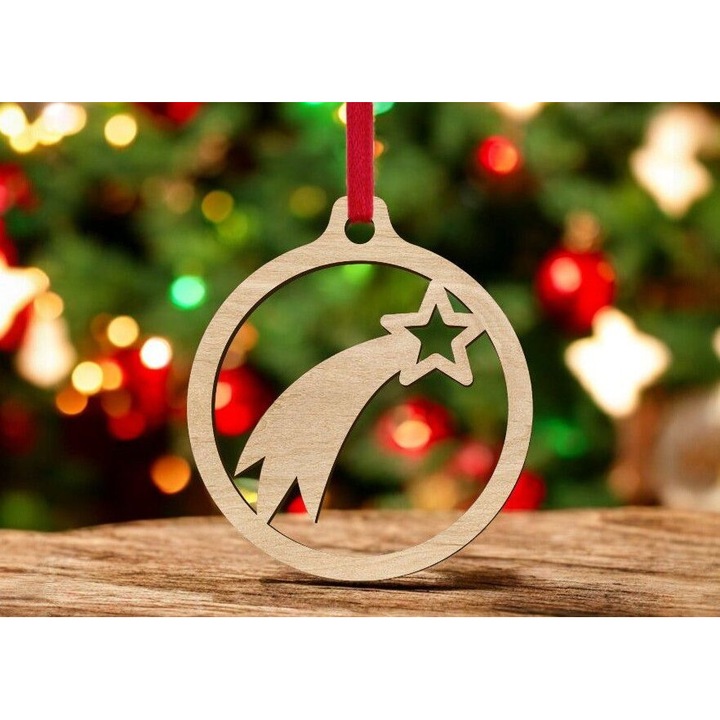 Ornament de Craciun cu stea din lemn, Intrahome, 30x35cm