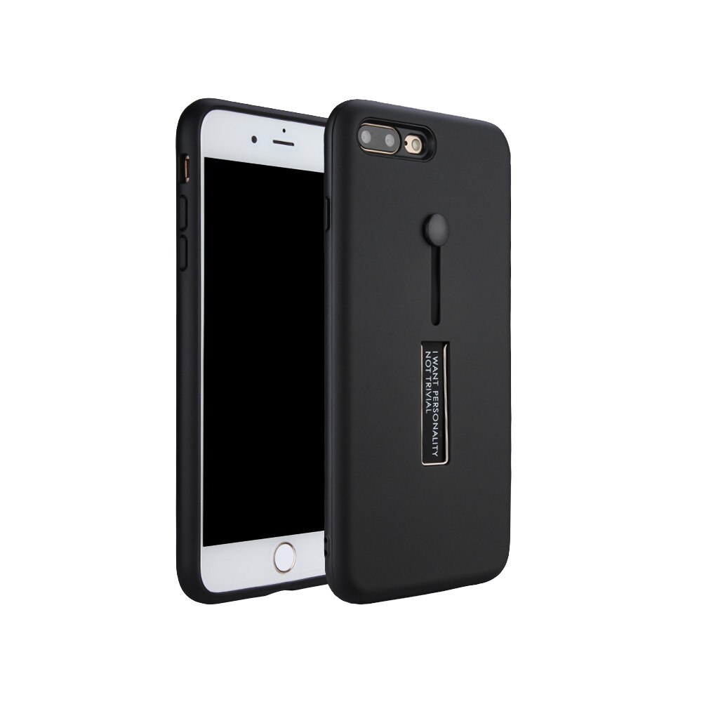 Husa hibrid cu picior stand metalic si inel de sustinere din silicon pentru iPhone 7+ / 8+, negru