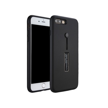 Husa hibrid cu picior stand metalic si inel de sustinere din silicon pentru iPhone 7+ / 8+, negru Husa hibrid cu picior stand metalic si inel de sustinere din silicon pentru iPhone 7+ / 8+, negru