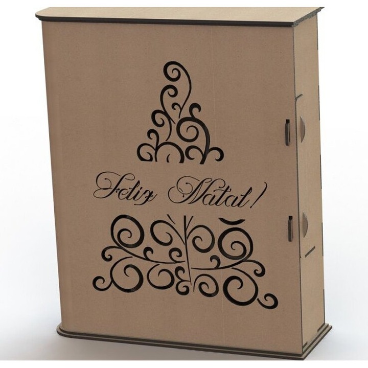 Set cadouri personalizate, Intrahome, cutie din plywood, 3mm-4mm, 40x45cm, cu doua pahare