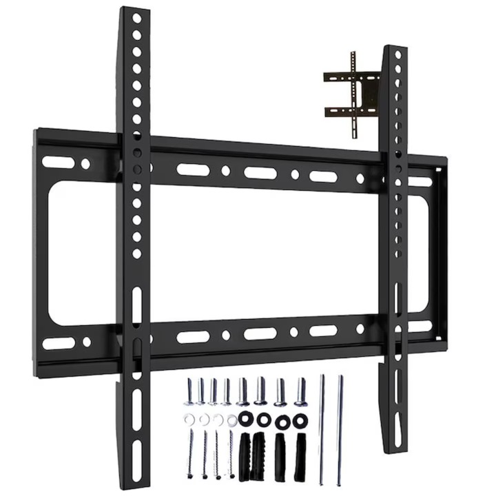 VarioShop® állítható TV tartó, 40-80 hüvelyk, 75 kg teherbírás, VESA 200x200–400x600 mm kompatibilis, masszív rozsdamentes acél konstrukció, elegáns fekete design