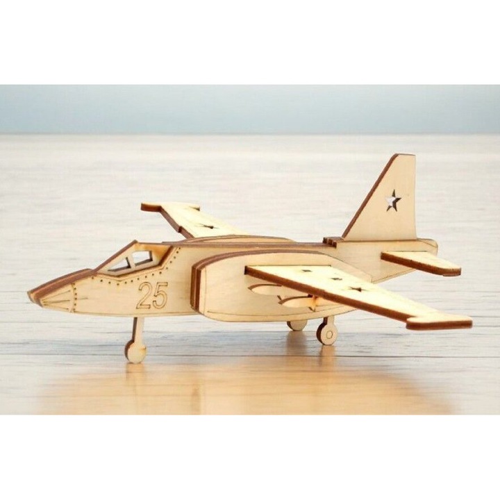 Puzzle 3D din lemn Fighter Plane, Intrahome, 30x30 cm, grosime 3mm-4mm, fabricat in Grecia