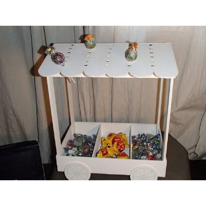 Carucior mini candy din plywood pentru petreceri copii, Intrahome, 20x25 cm, 3mm-4mm, decorativ