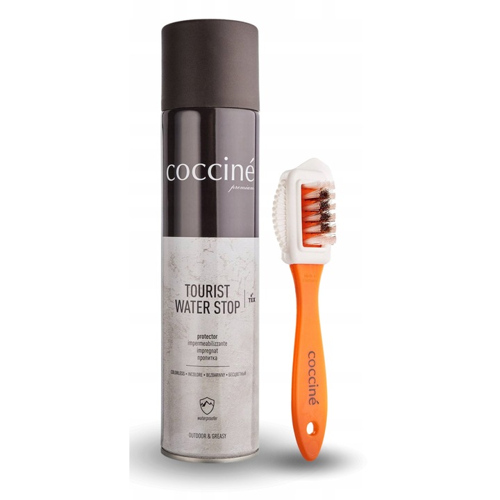 Set, Coccine, Tourist, 400 ml, Impregnare impermeabila pentru incaltaminte si imbracaminte, Perie pentru piele intoarsa si nubuc, Multicolor, 2 bucati, Cauciuc, nailon, cupru, Impermeabil, Utilizare universala, Efect de lunga durata, Sigur pentru