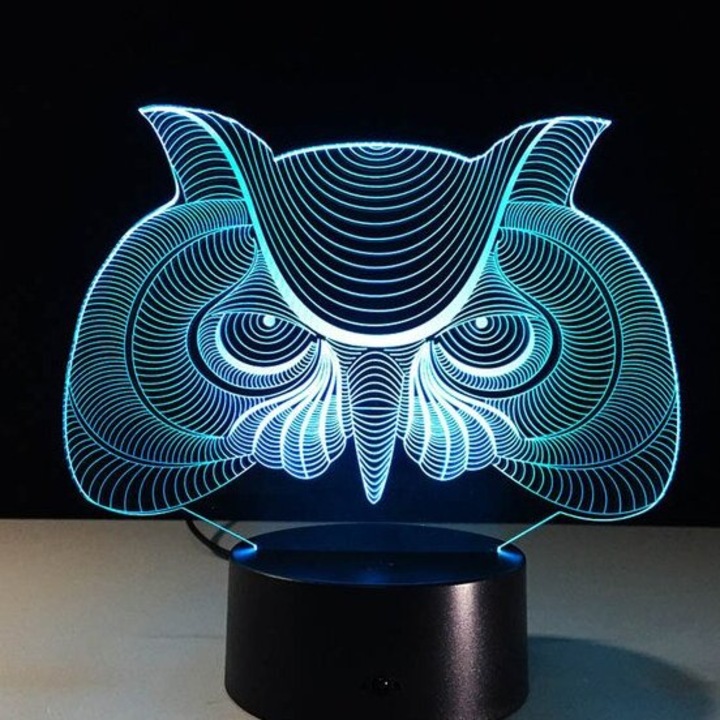 Lampa de noapte 3D Iluzie Fata Bufnita, Intrahome, Plywood 3mm-4mm, 45x50 cm