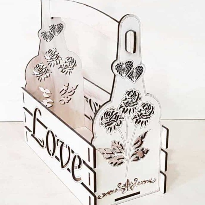 Cos din placaj de lemn 3mm-4mm, Intrahome, design floral, 30x35 cm