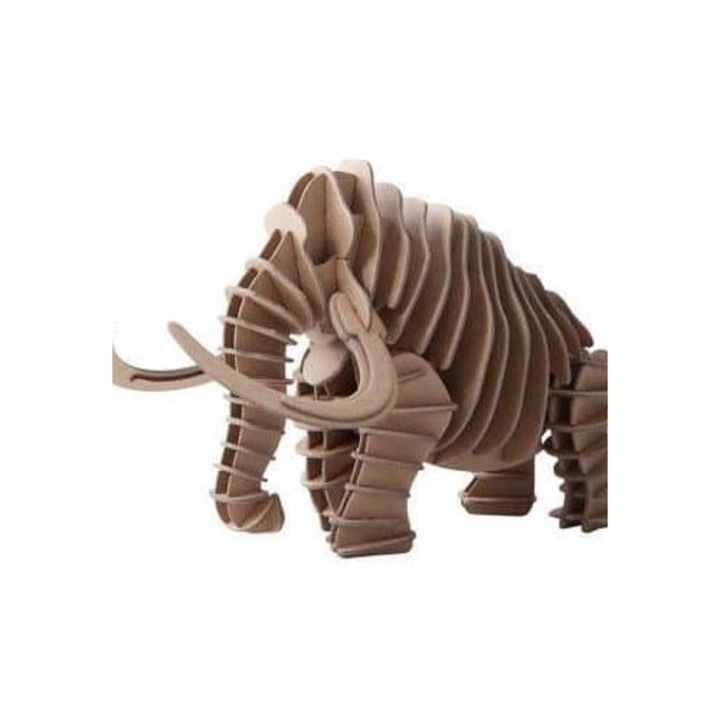 Puzzle 3D din carton Woolly Mammoth, Intrahome, 4mm, 25x25cm, din plywood de calitate superioara