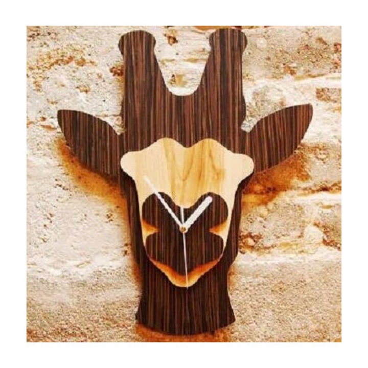 Ceas decorativ Intrahome, plywood 3mm-4mm, 35x40cm, pentru camera copii, model camilopard