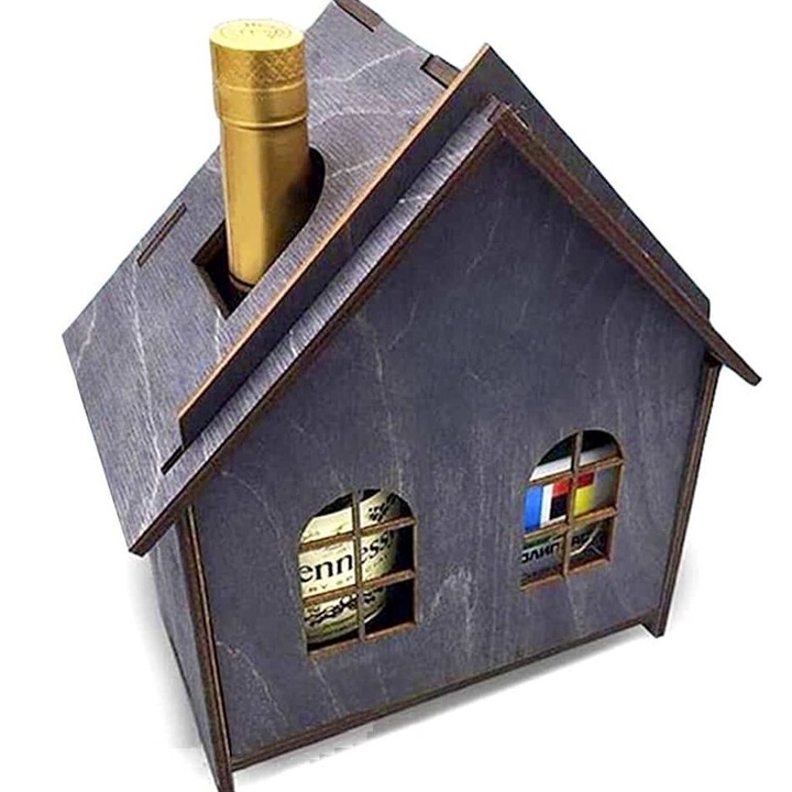 Suport bauturi, Intrahome, Minibar House, 25x30cm, cognac, plywood 3mm-4mm