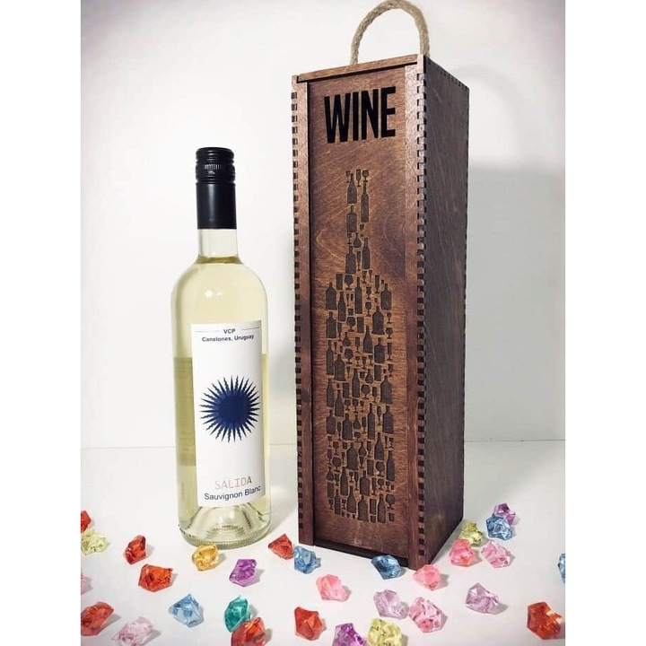 Suporturi bauturi, Intrahome, cutie pentru sticle cu capac, 15x15 cm, plywood 3mm-4mm, fabricat in Grecia