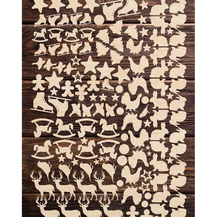 Set de accesorii decorative din plywood, Intrahome, 3mm-4mm, 45x50cm, multicolor