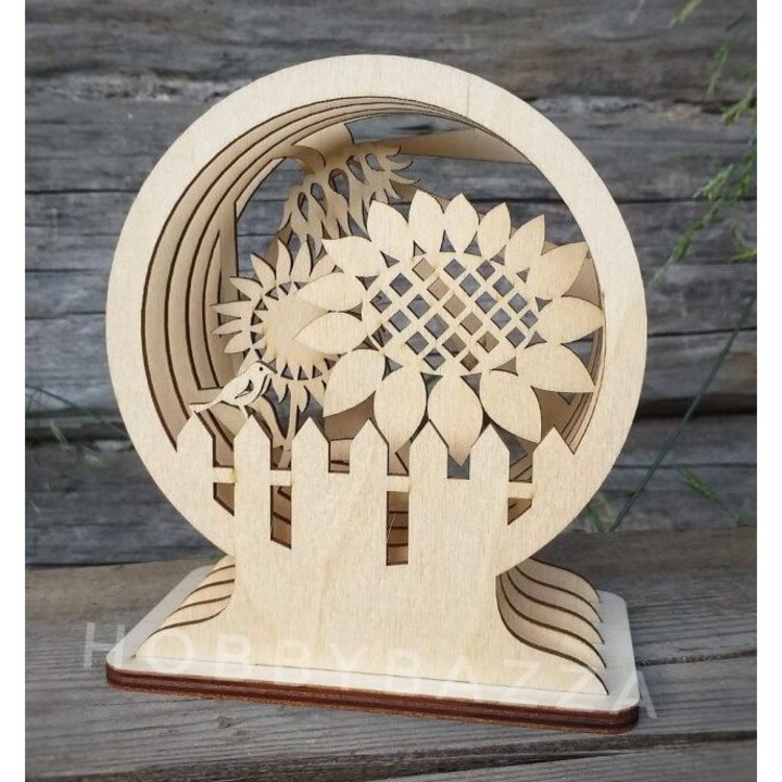 Glob de zapada cu floarea-soarelui, Intrahome, 30x30 cm, din plywood 3mm-4mm, set decorativ