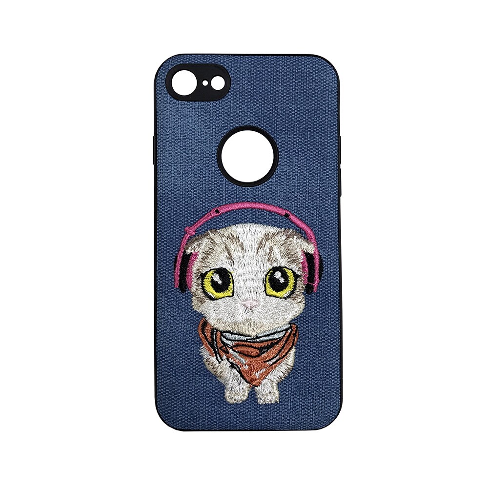 Carcasa Lemontti Embroidery pentru iPhone 7, (Model brodat) Blue Puppy