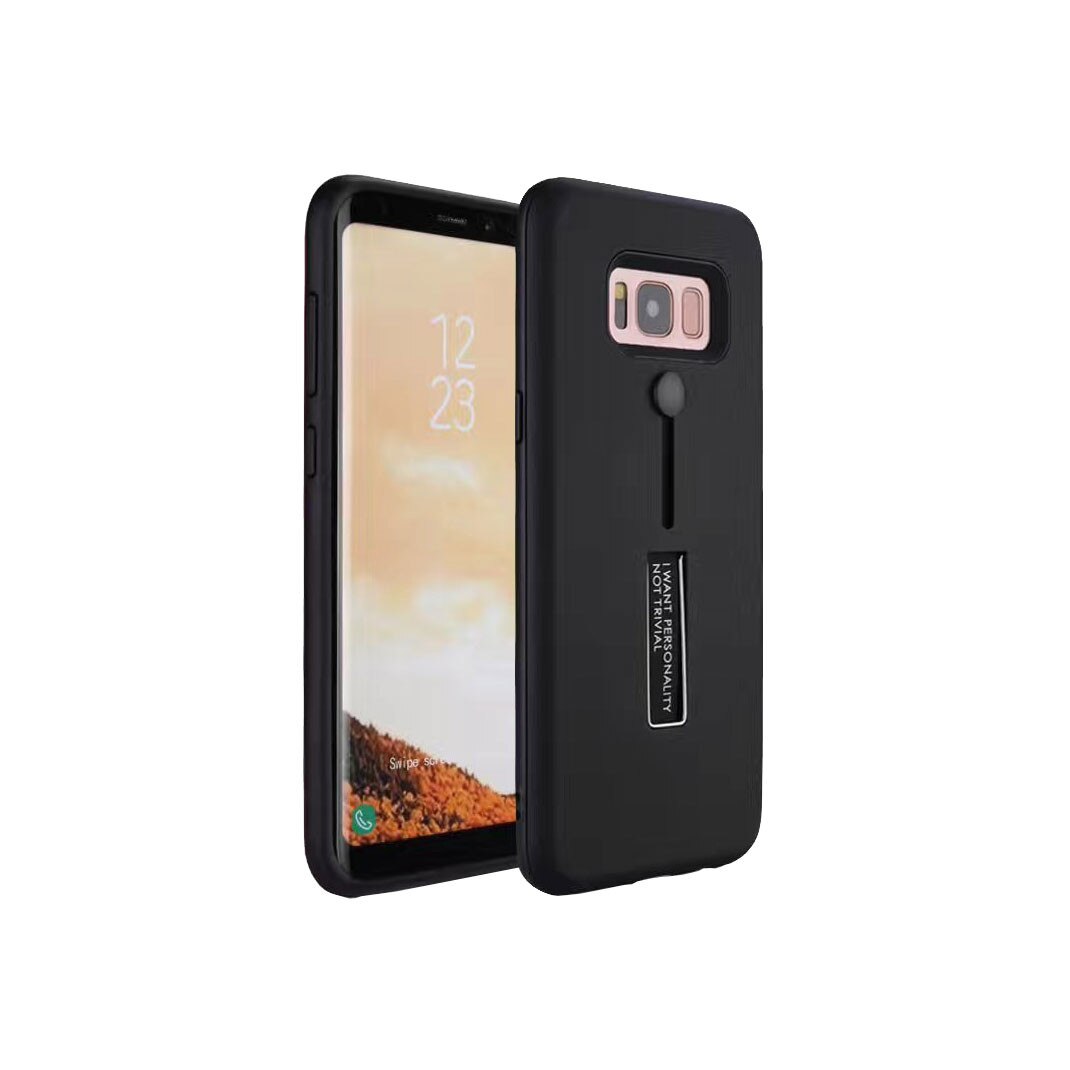 Husa hibrid cu picior stand metalic si inel de sustinere din silicon pentru Samsung Galaxy S8 Plus, negru