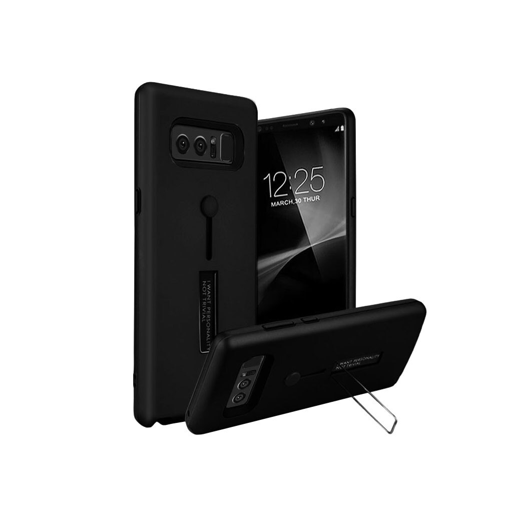 Husa hibrid cu picior stand metalic si inel de sustinere din silicon pentru Samsung Galaxy Note 8, negru